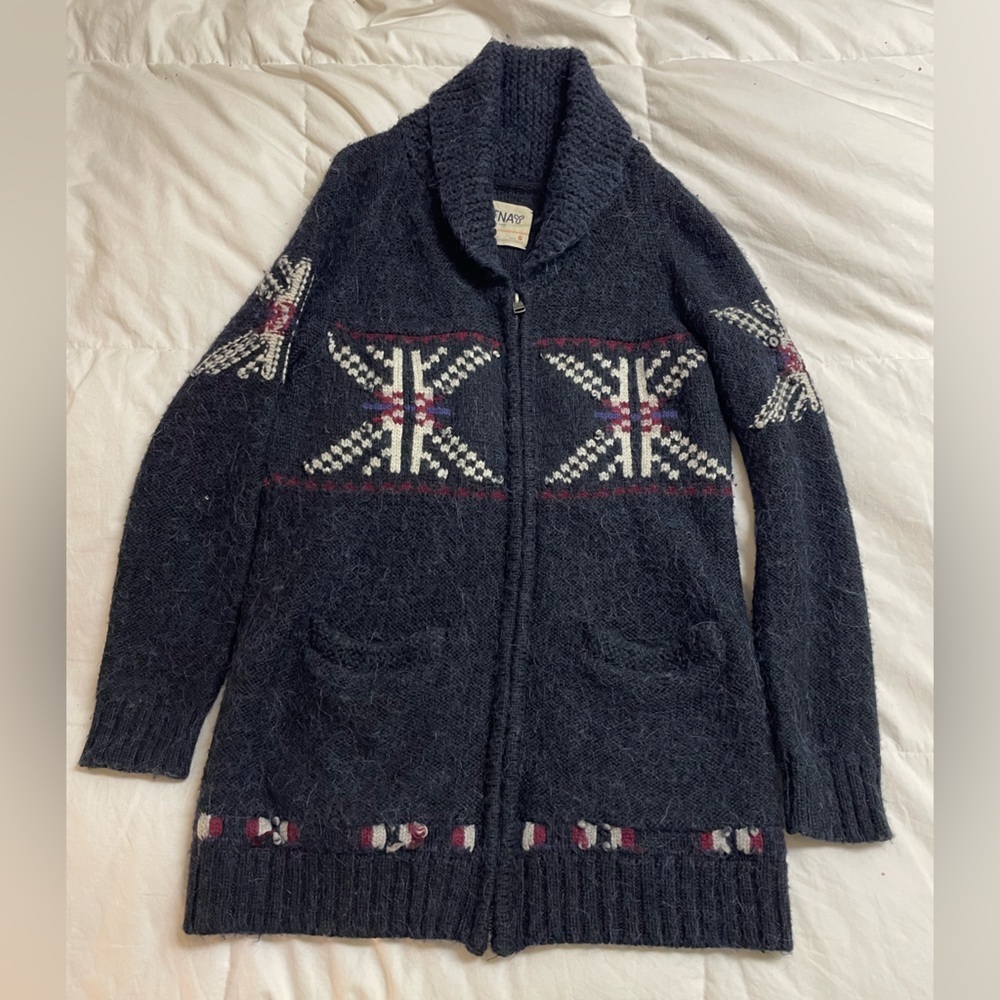 TNA Merino & Alpaca Wool Jacket Womens Small Cowachin Coastal Thick Cozy Zip Up - Picture 2 of 6